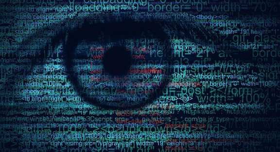 Œil avec fond de code numérique, symbolise la sécurité des données