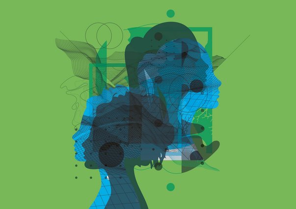 Abstract silhouettes on a green background