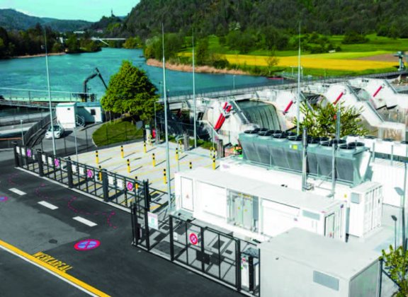 Hydrogen refuelling station with river in the background